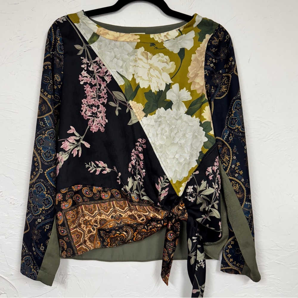 Anthropologie Tiny Green Black Patchwork Blooms B… - image 1